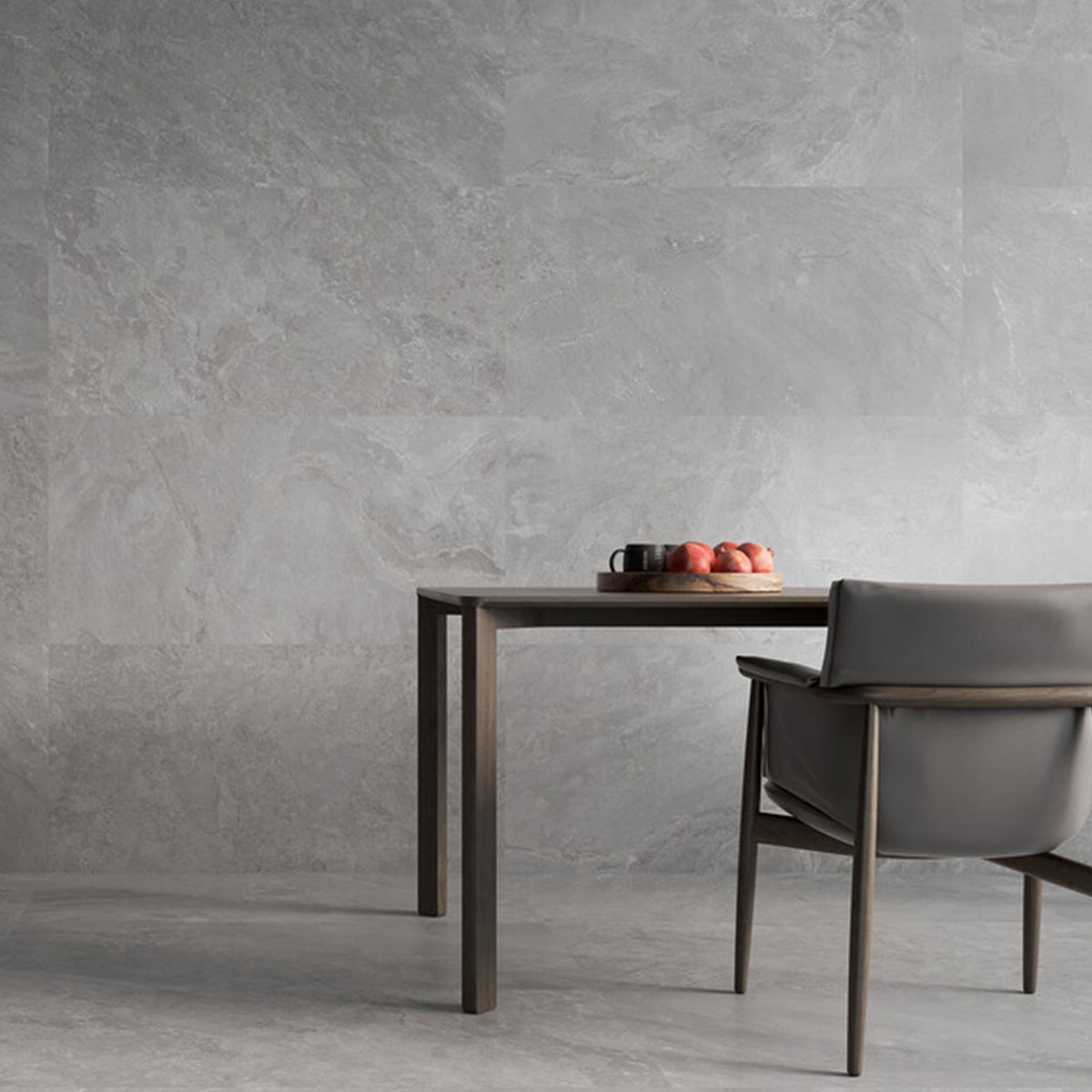 Interior con pavimento y revestimiento Courel Grey 60x120