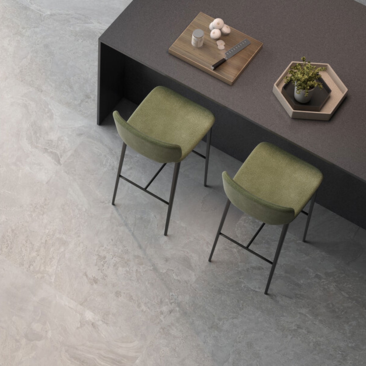 Interior con pavimento Courel Grey 60x120