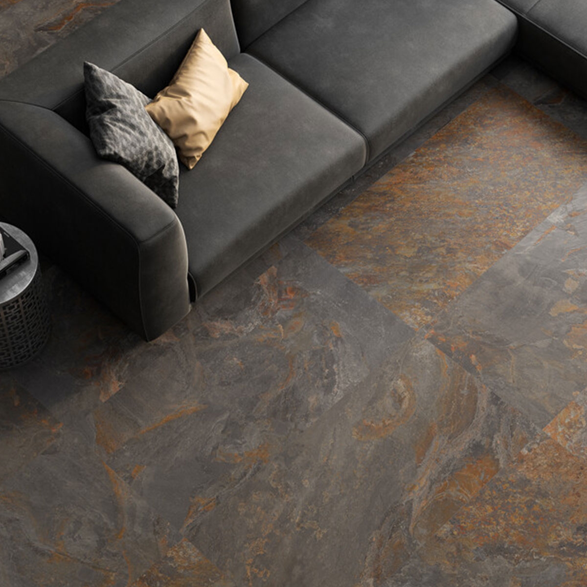 Interior con pavimento Courel Rust 60x120