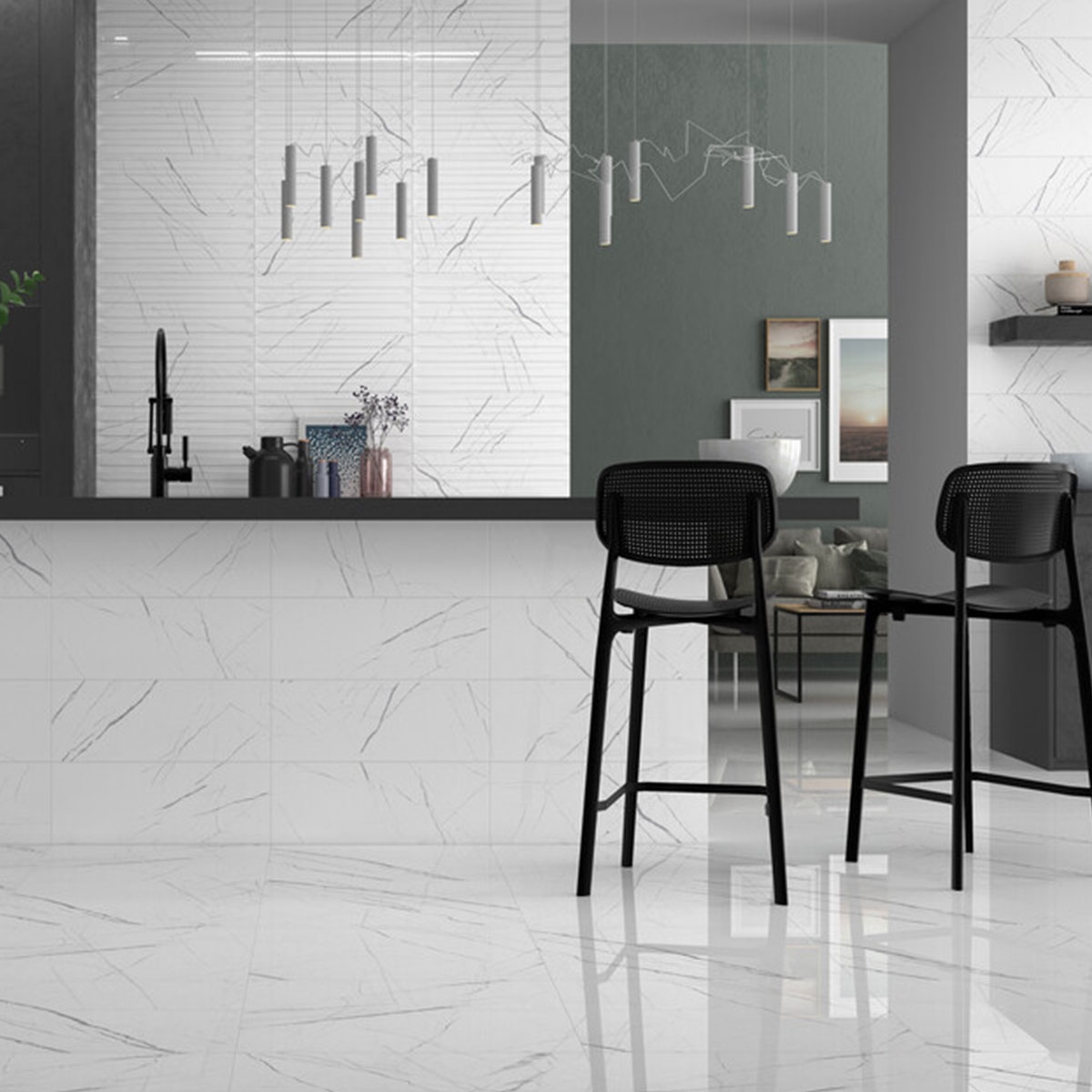 Interior con revestimiento Dole Blanc 20x60