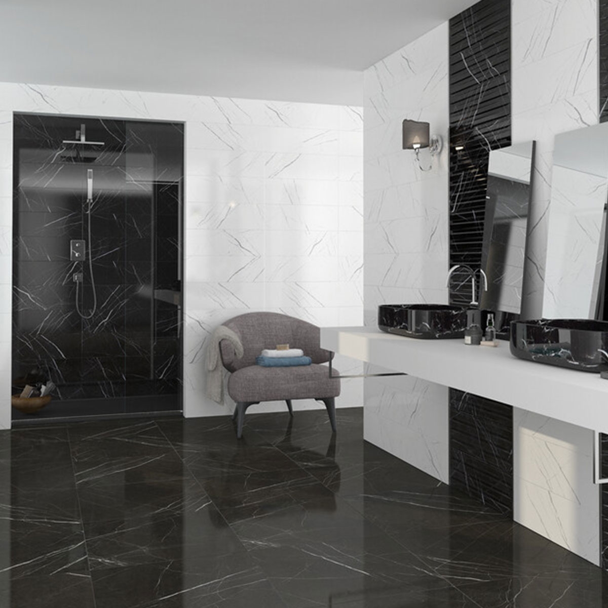 Baño con revestimiento Dole Noir 20x60
