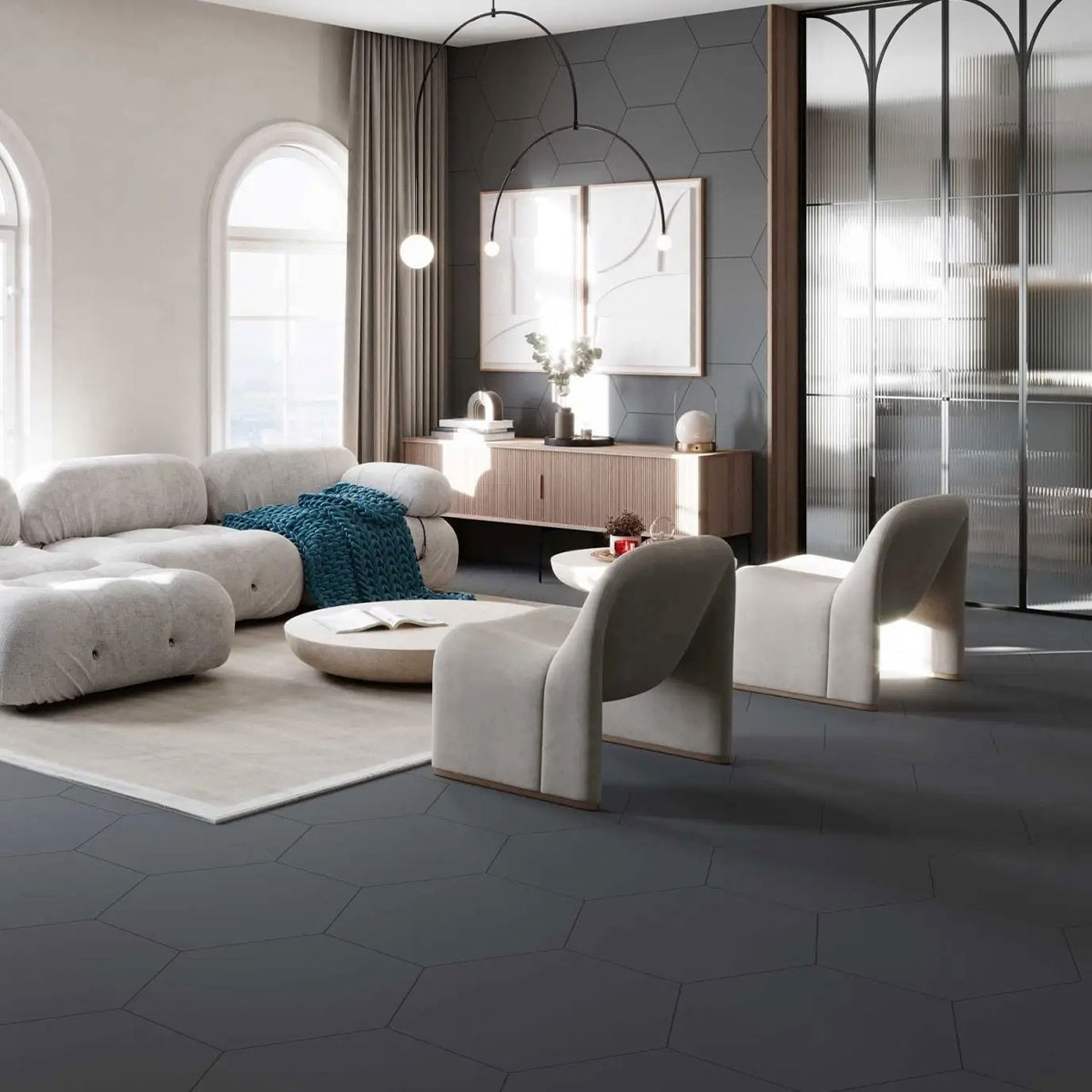 Interior with Argos Black Matt flooring 48.5x56 (Box 1.2m2)