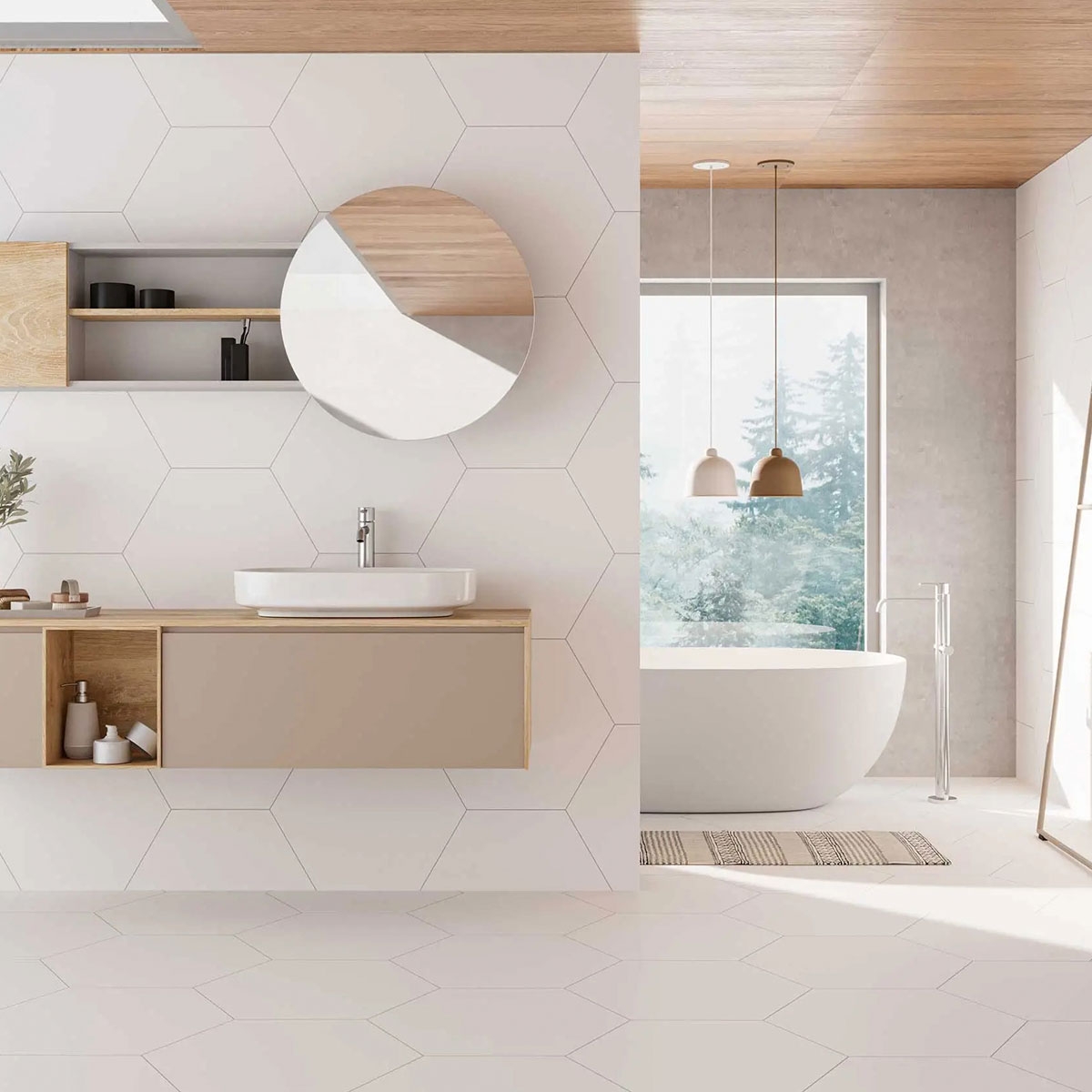 Bathroom with floor and wall tile Argos White Matt 48.5x56 (Box 1.2m2)