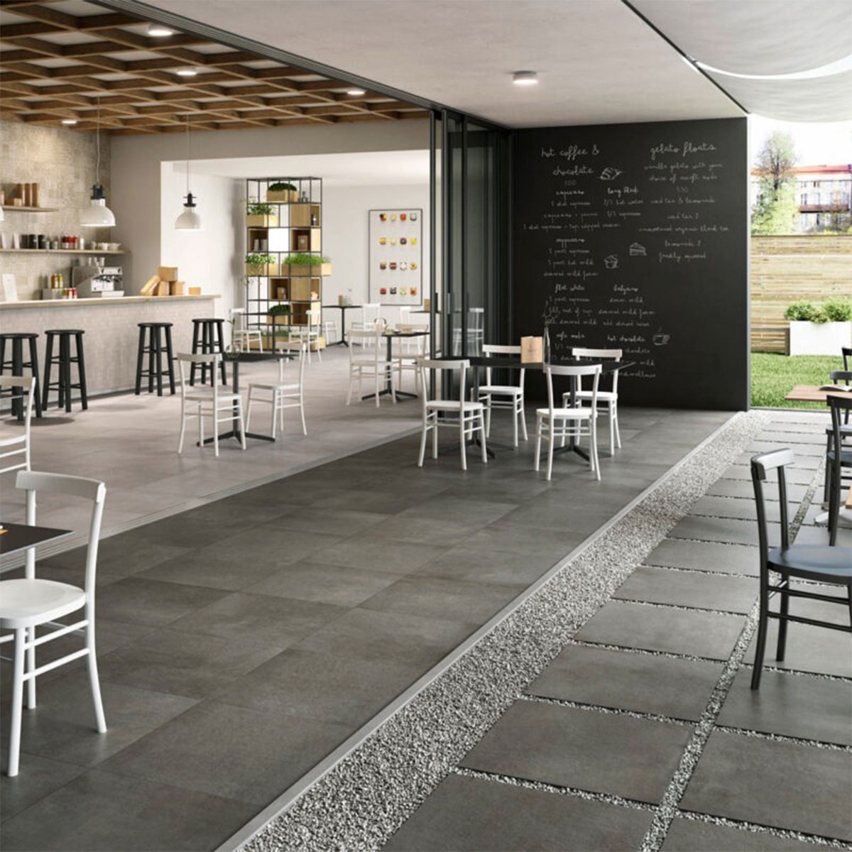 Exterior com pavimento antiderrapante em gesso 20 antracite 60x60