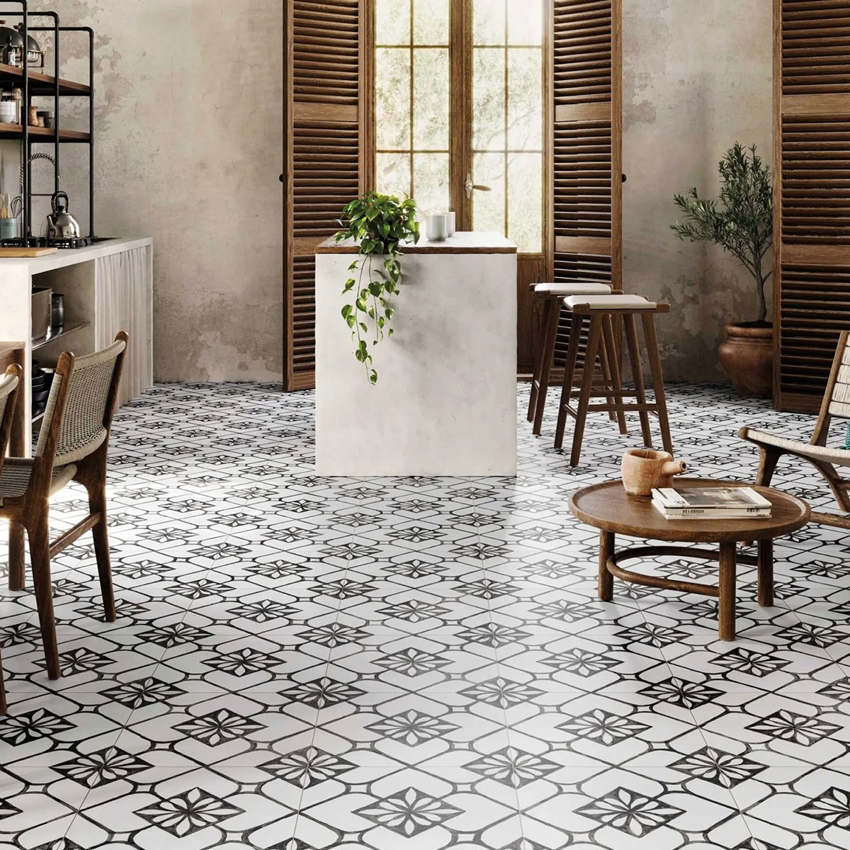 Interior con pavimento Asti Black 44x44 (Caja 1,37m2)