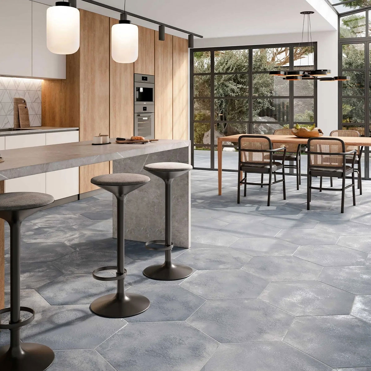 Cocina con pavimento Atelier Blue 48,5x56 (Caja 1,20m2)