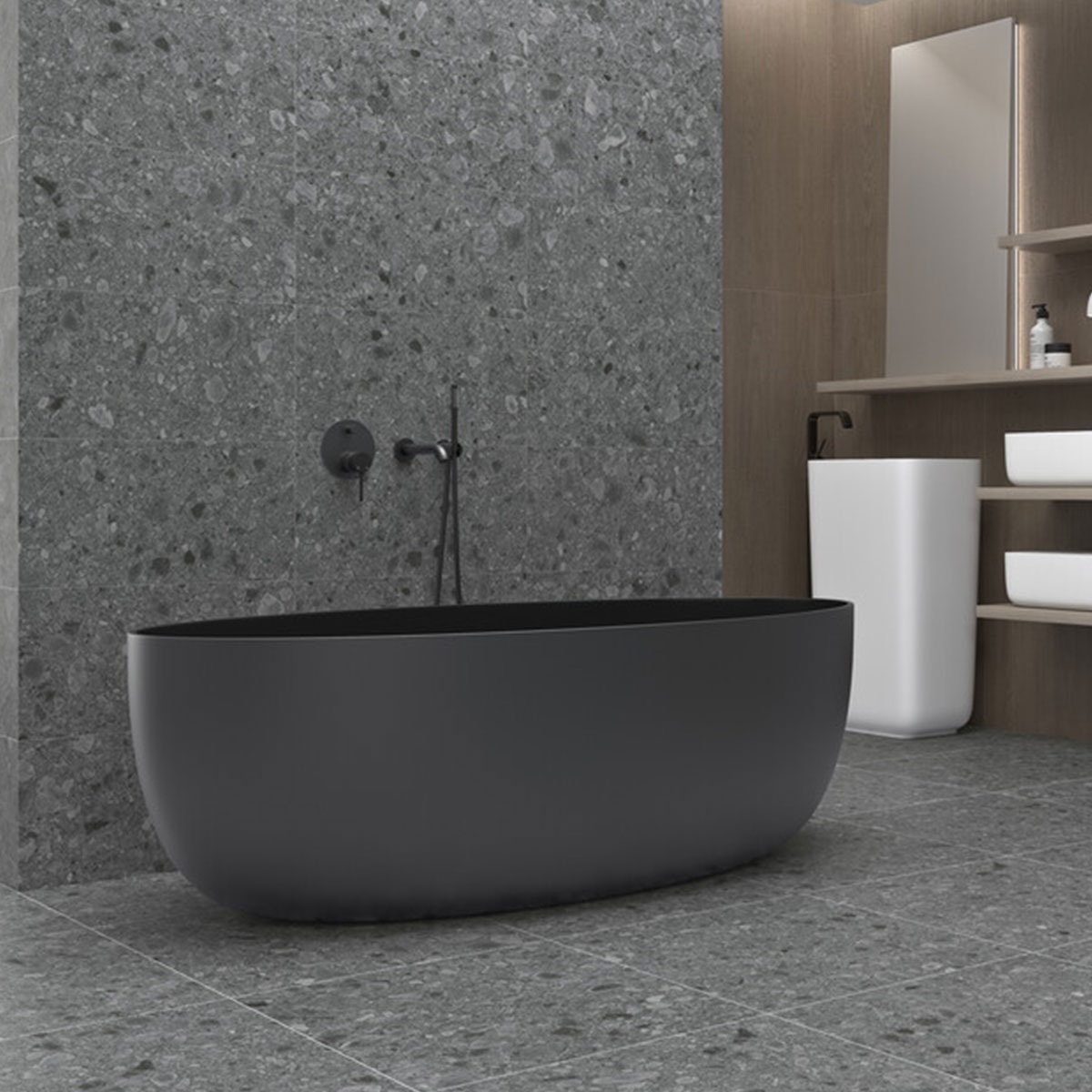 Baño con pavimento Flodsten Winter 60x60
