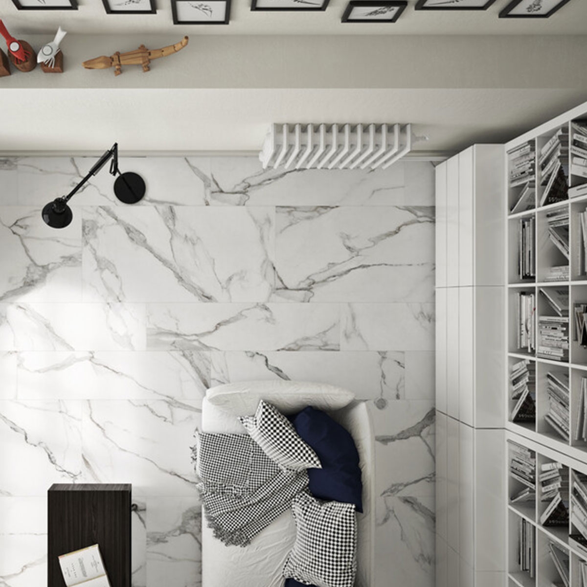 Interior con pavimento Godina White 60x120 (Caja de 1.44m2)