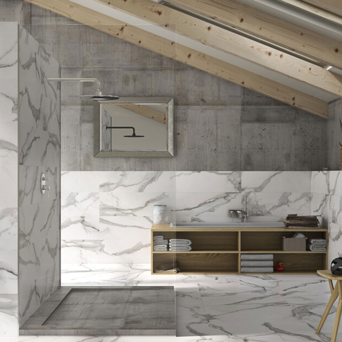 Interior con pavimento Godina White 60x60