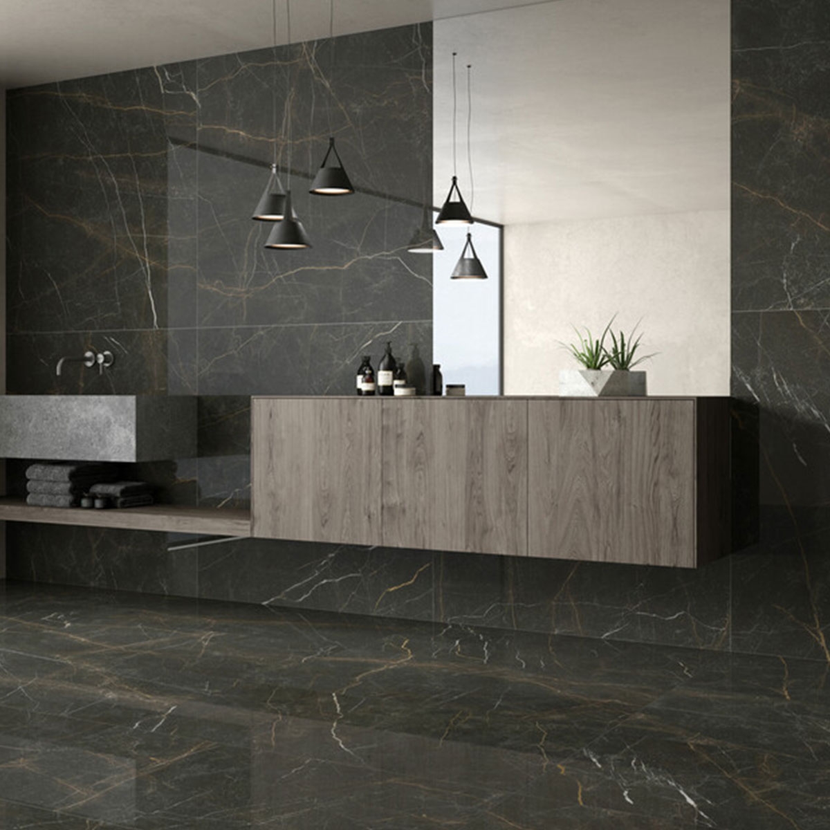 Salle de bain avec sol Gold Nero 60x120