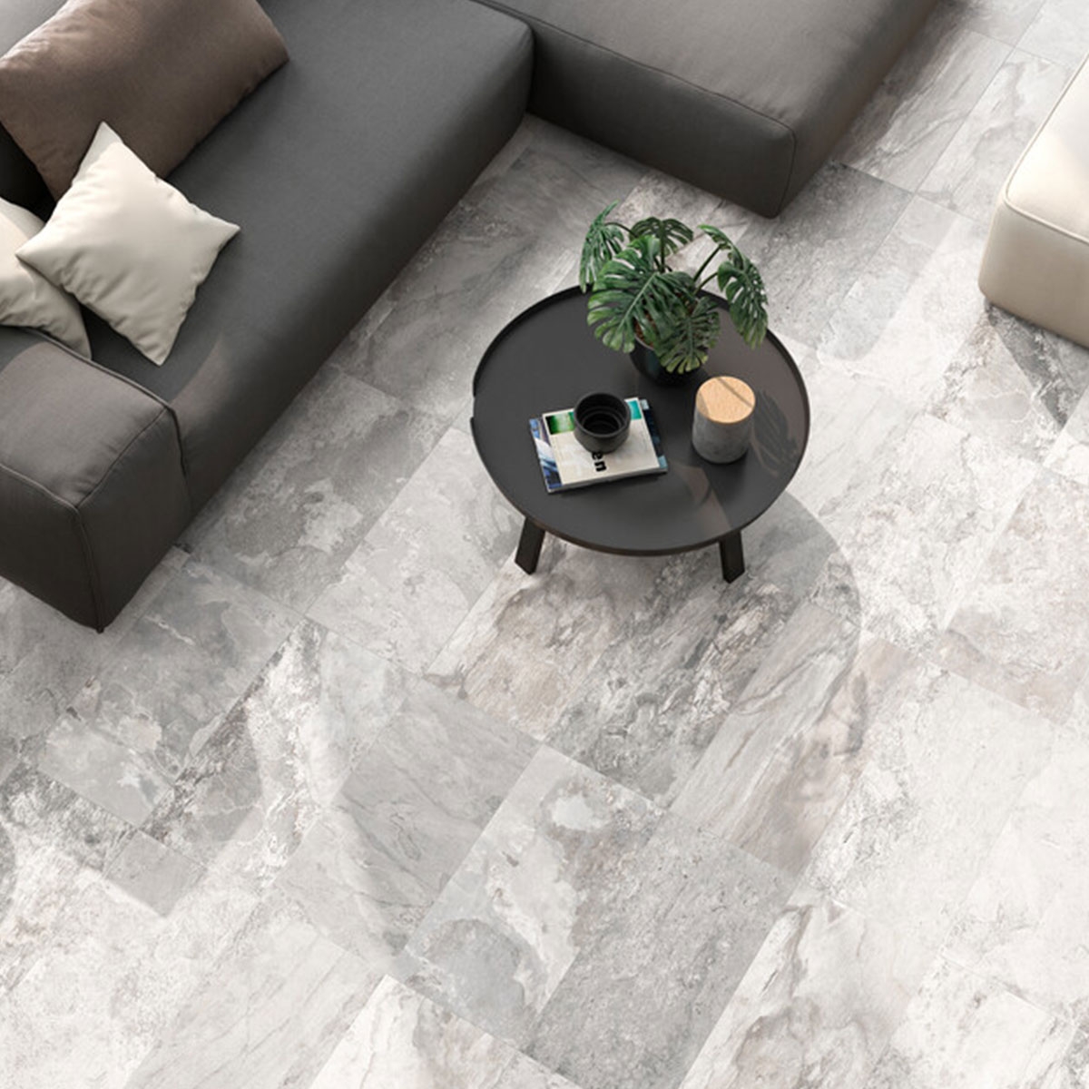 Interior con pavimento Granville White 30x60