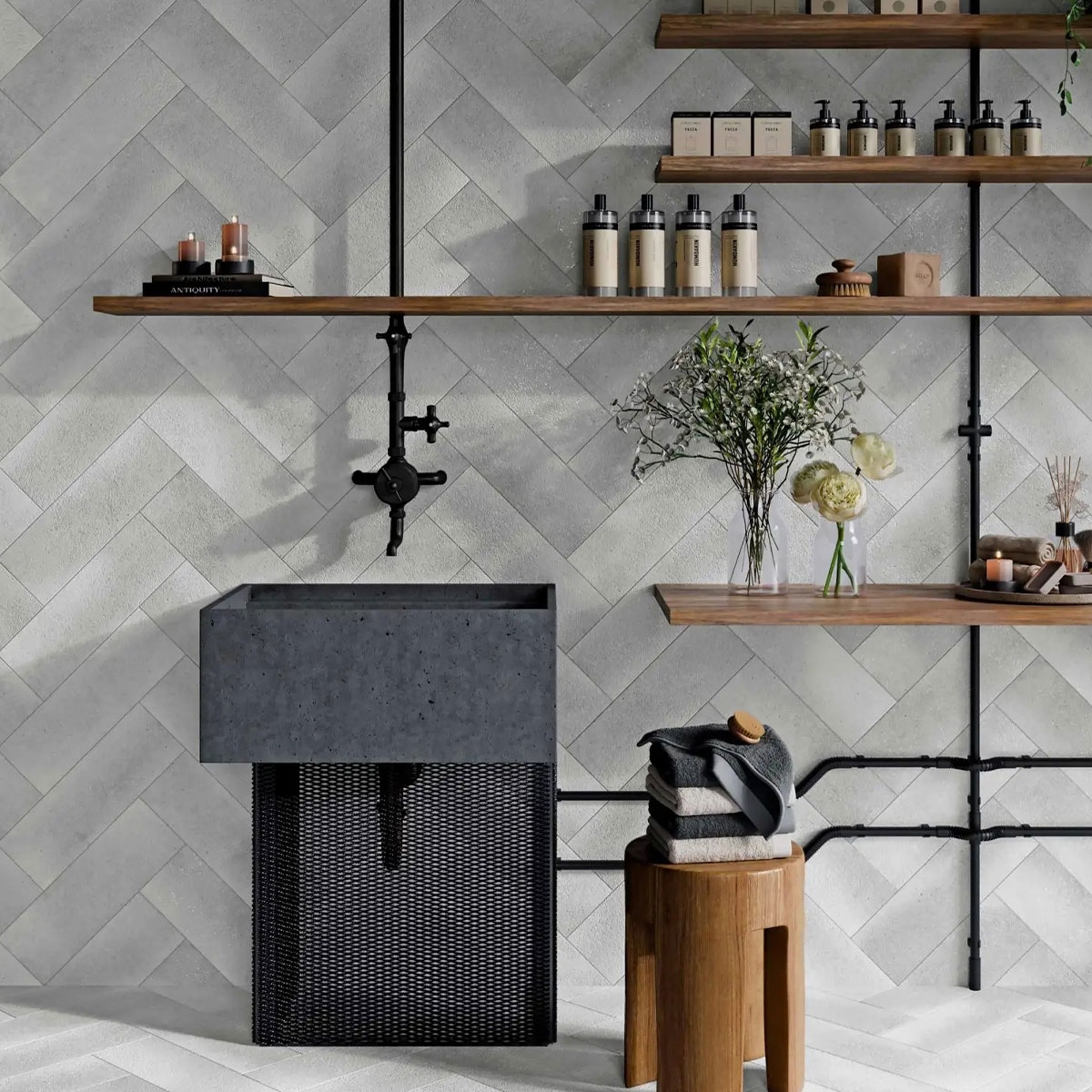 Salle de bain avec sol et carreaux muraux Atobon White 15x45 (Boîte 1,08m2)