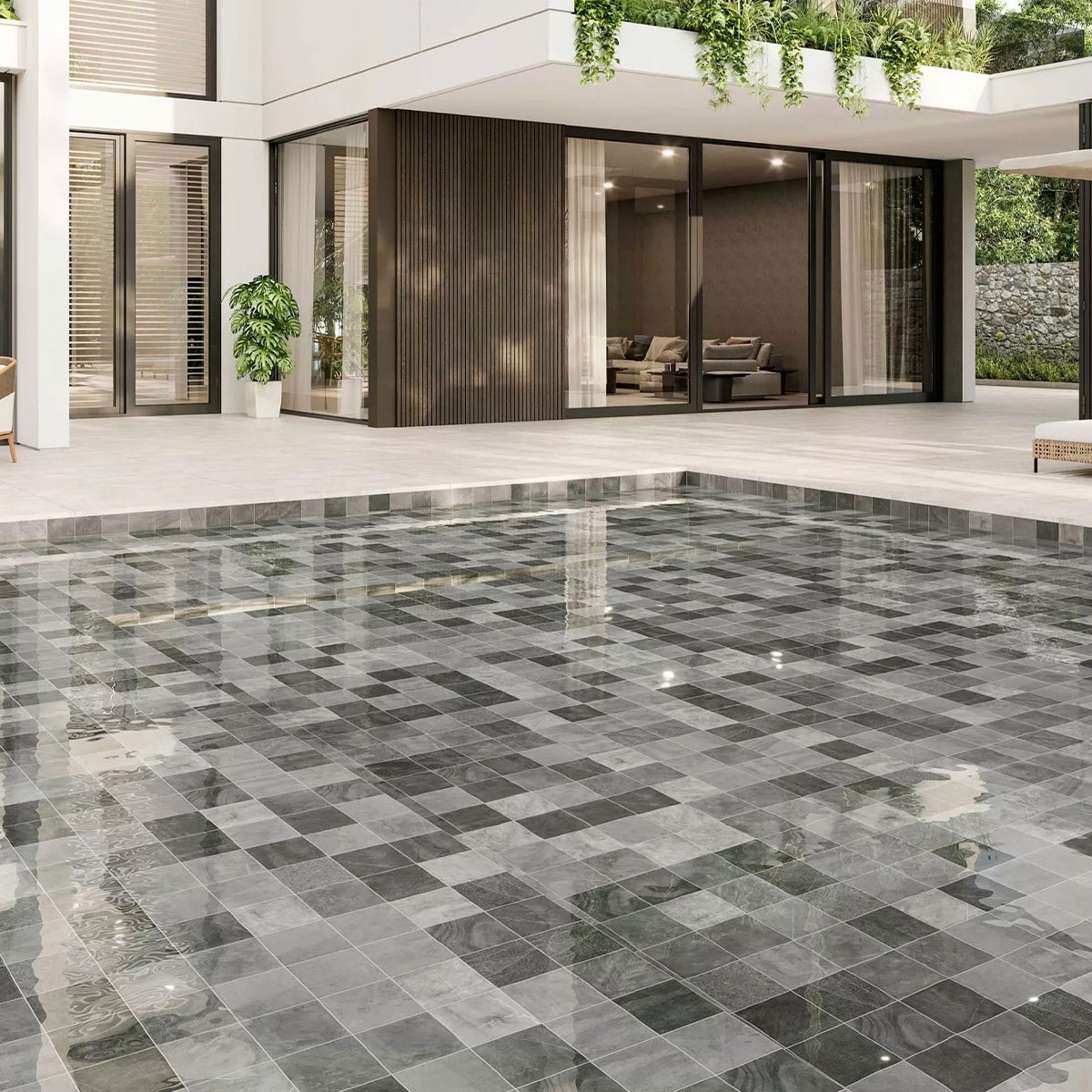 Piscine antidérapante en anthracite de Bali avec revêtement et revêtement 33x33 (Boîte 1,00m2)