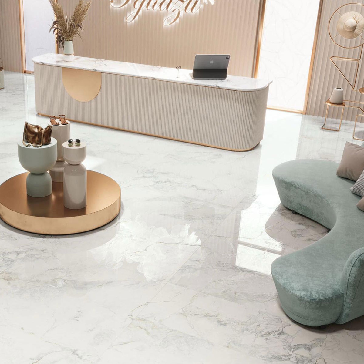 Innenraum mit Iguazú 1865 Weißer Pflaster 100x100