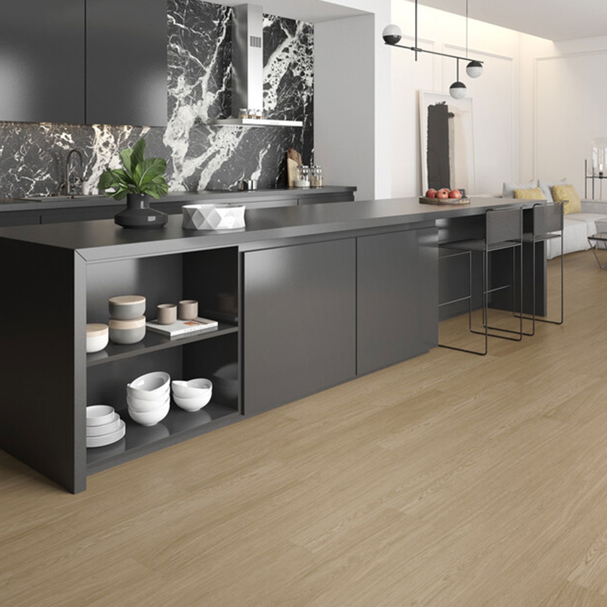 Interior con pavimento Hilda Oak 20x120