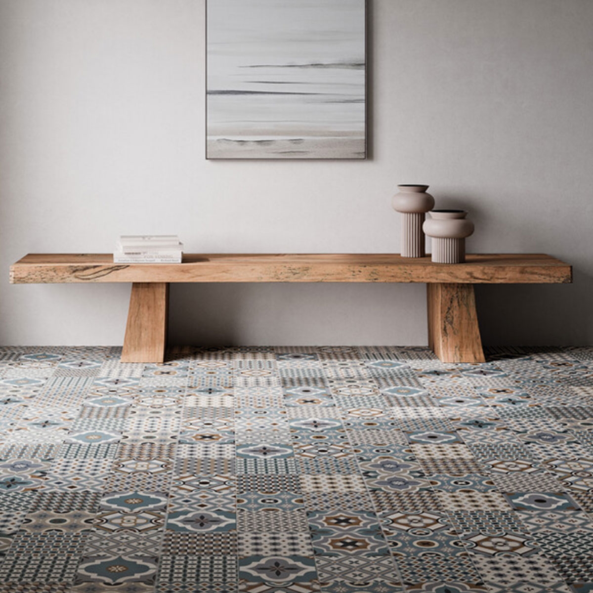 Interior con pavimento Hydra Greco 60x60