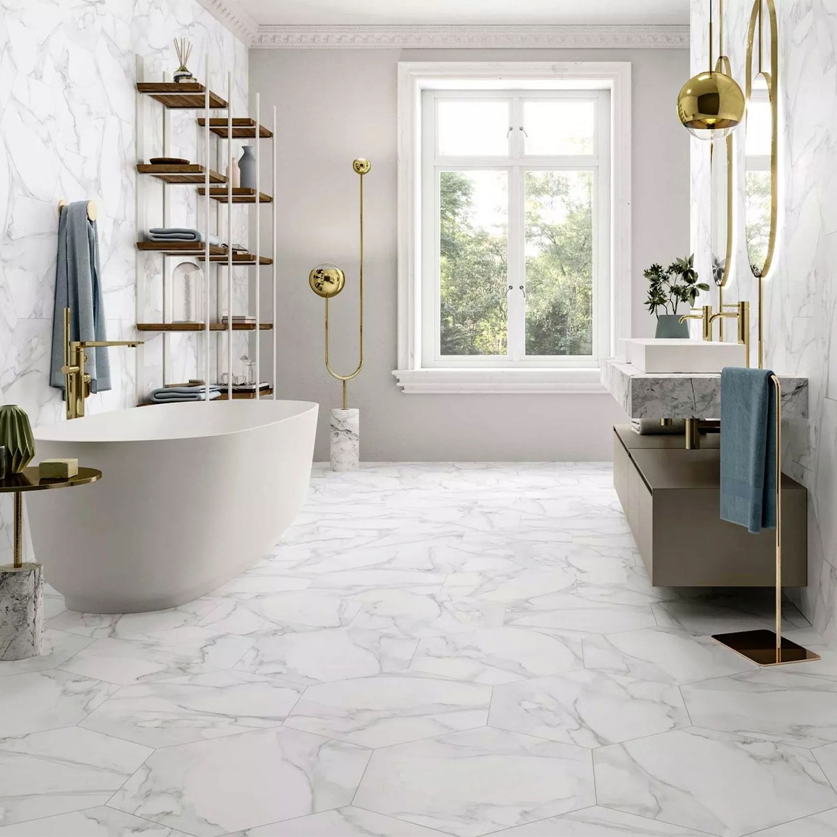 Casa de Banho Hexágono de Verona com Pavimento 56x48 (Caixa 1,2m2)