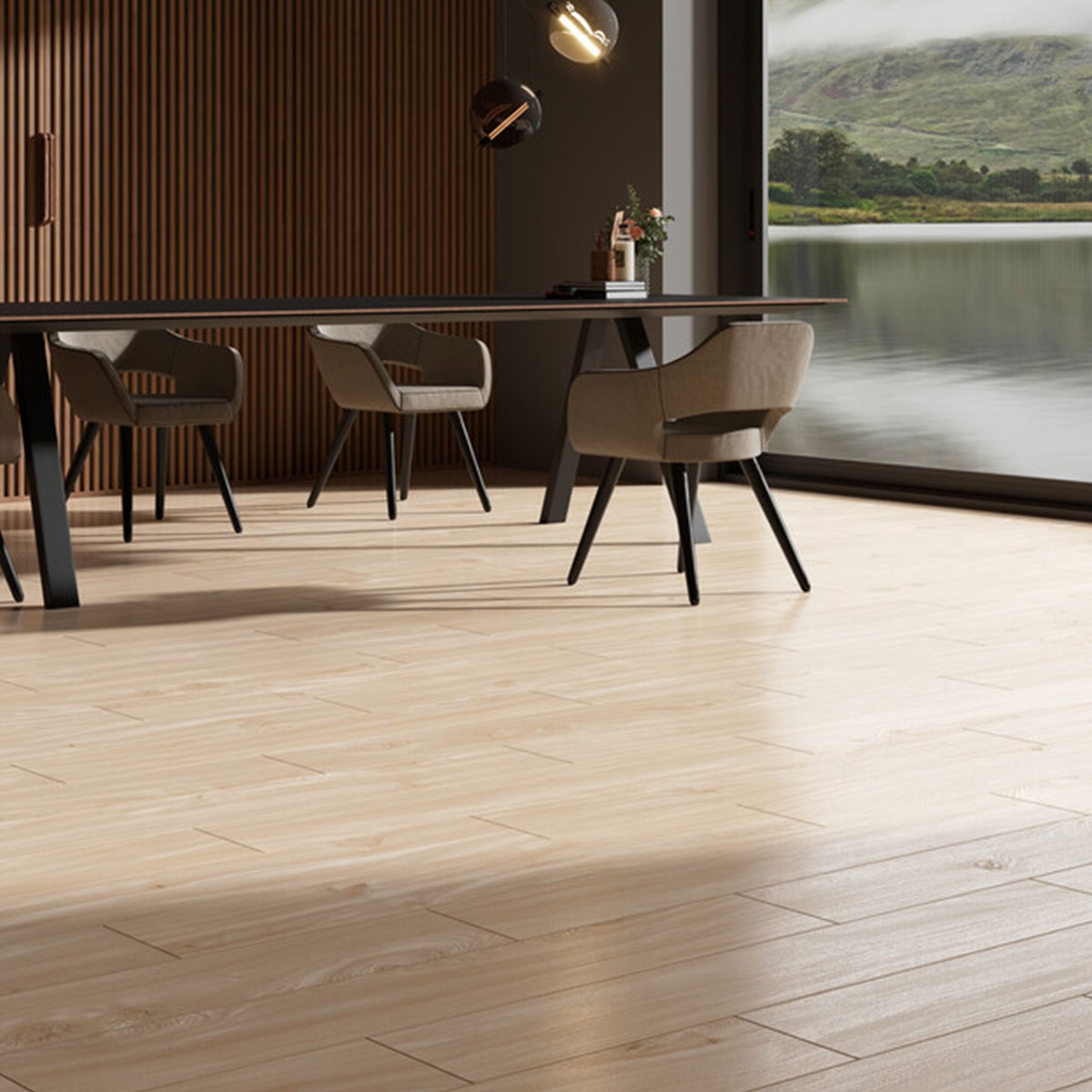 Interior con pavimento Irati Cream 20x120