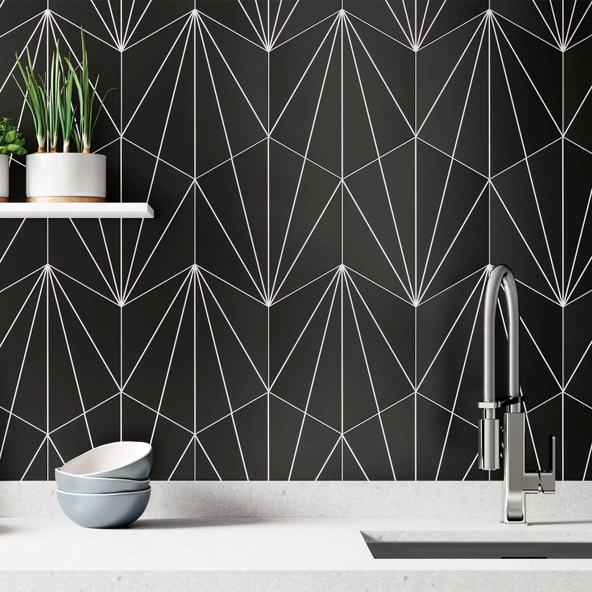 Cocina con Venus Black 28.5x33 (Caja 1m2)