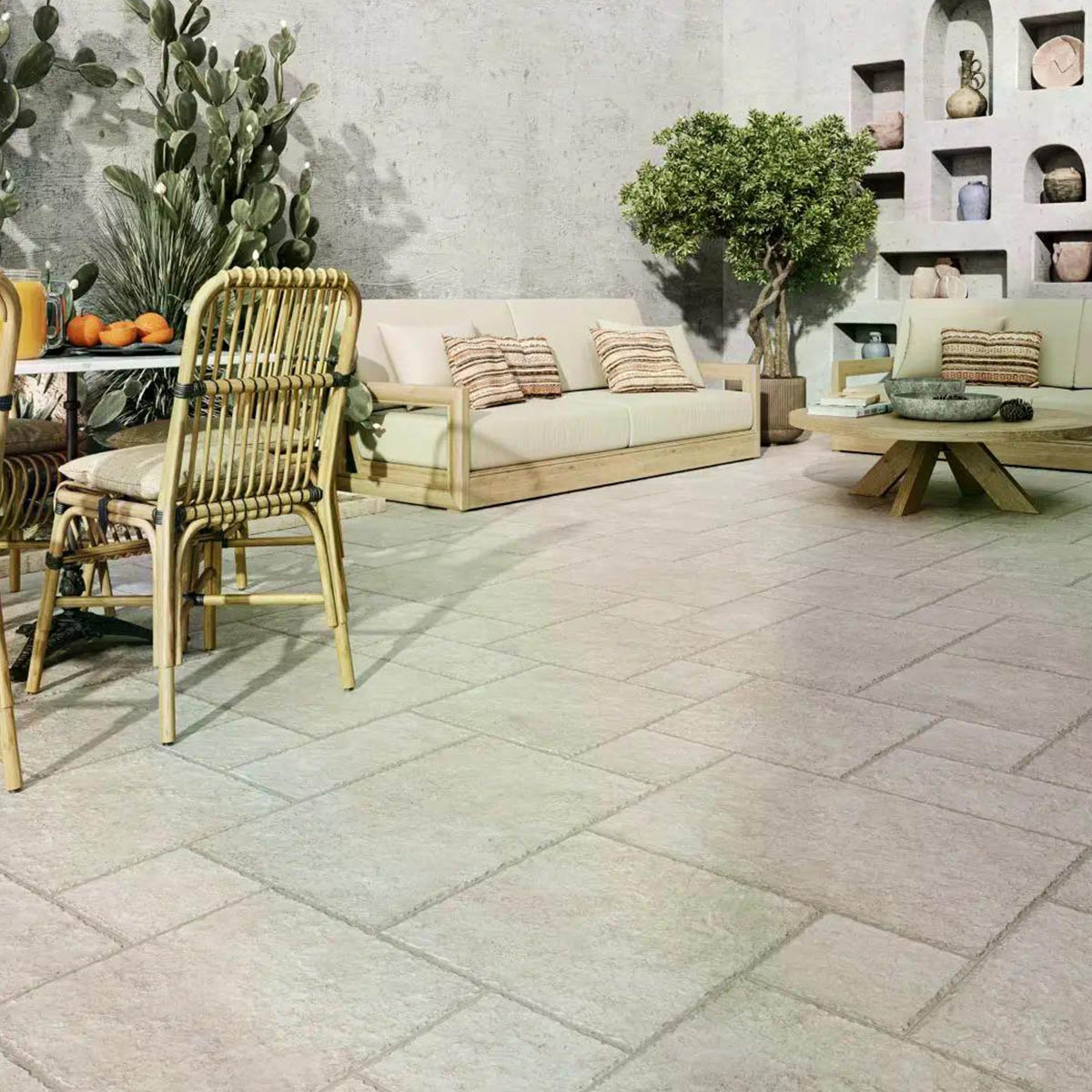 Exterior con Pavimento Denali White Antideslizante 44x66