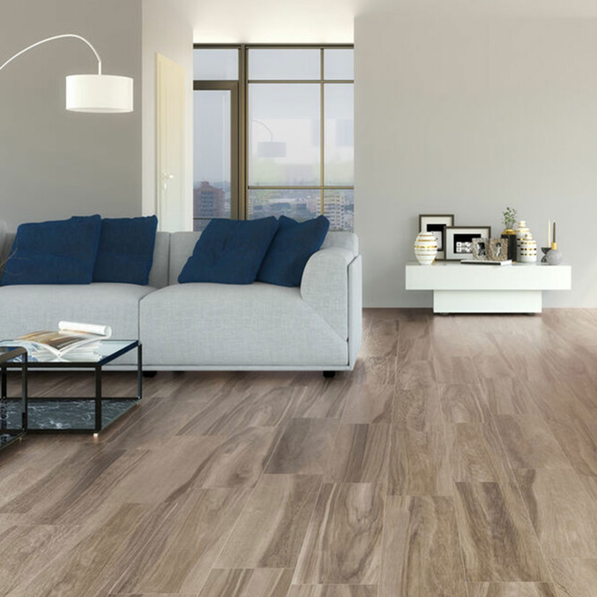 Interior con pavimento Keywood Natural 22.5x90