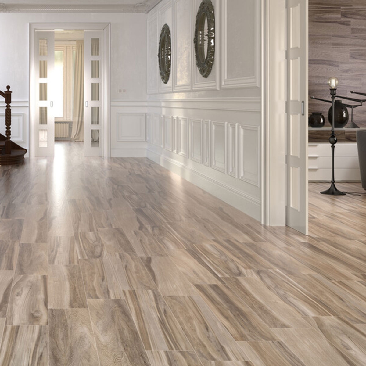 Interior con pavimento Keywood Natural 22.5x90 (Caja 1.215m2)