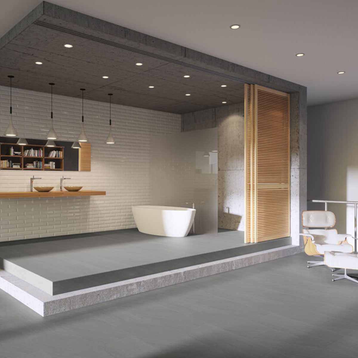 Interior con pavimento Kursaal Neutral Antideslizante 30x60