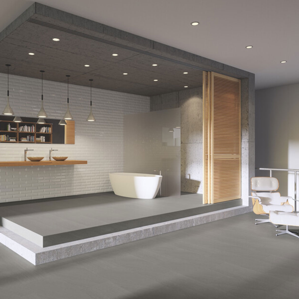 Interior con pavimento Kursaal Slate Antideslizante 30x60