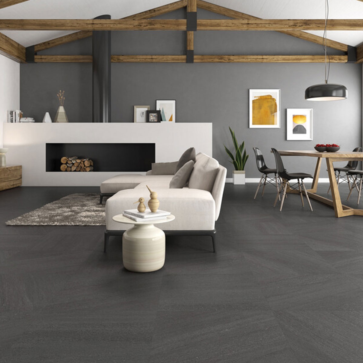 Interior con pavimento Kursaal Raven Antideslizante 60x60