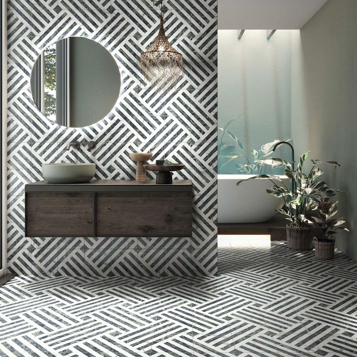 Bathroom with Gatsby Emerald Flooring and Wall Tiles 44x44
