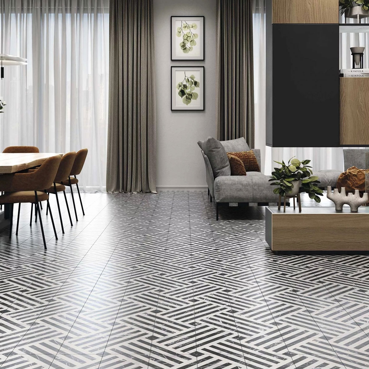 Wohnzimmer mit Gatsby Dark 44x44 Pflaster