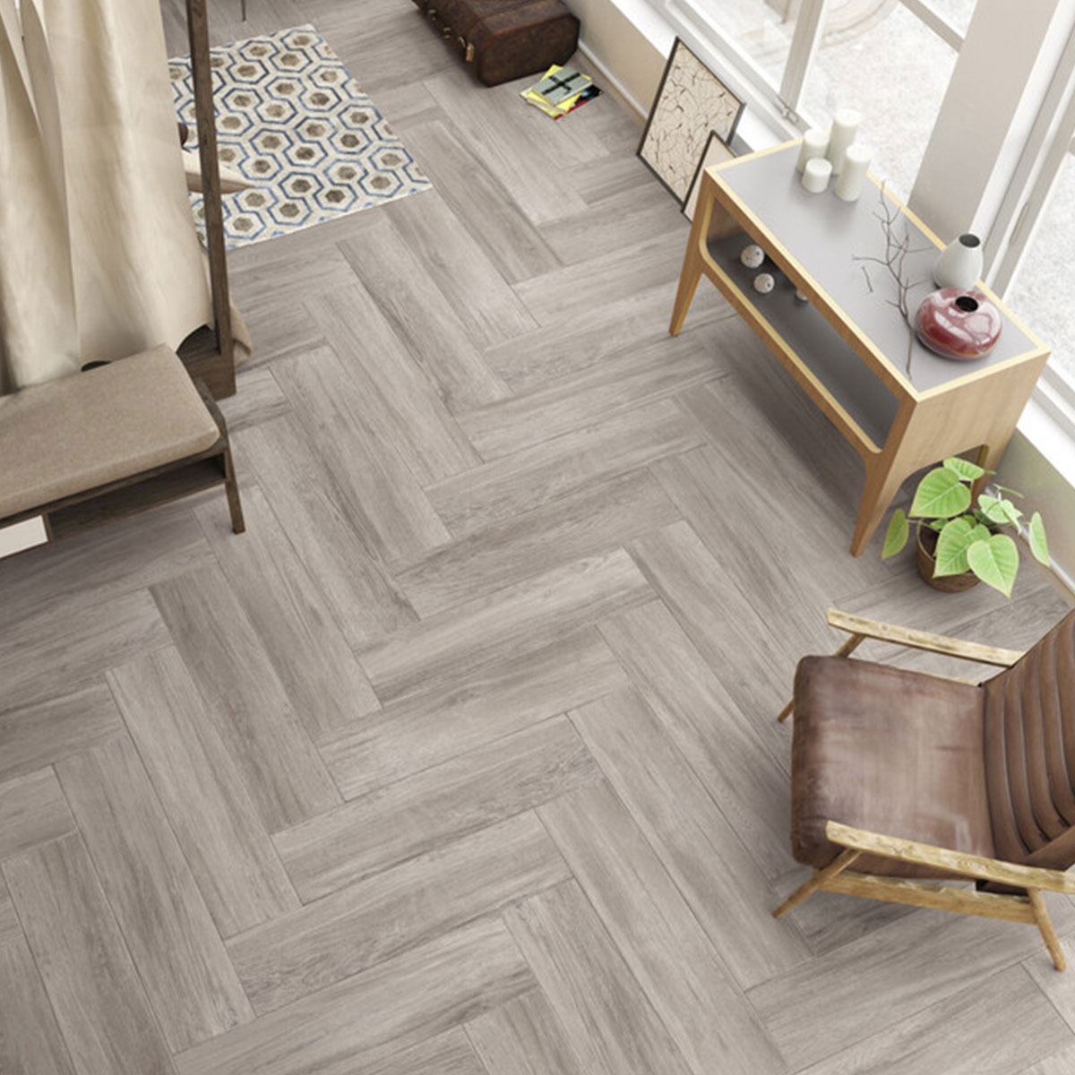 Interior con pavimento Landes Gris 22.5x90