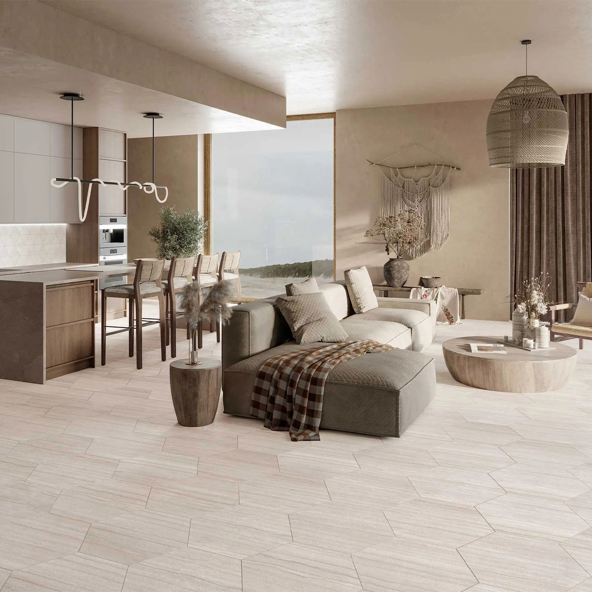 Chambre avec travertin en satin 56x48,5 (boîte 1,2m2)