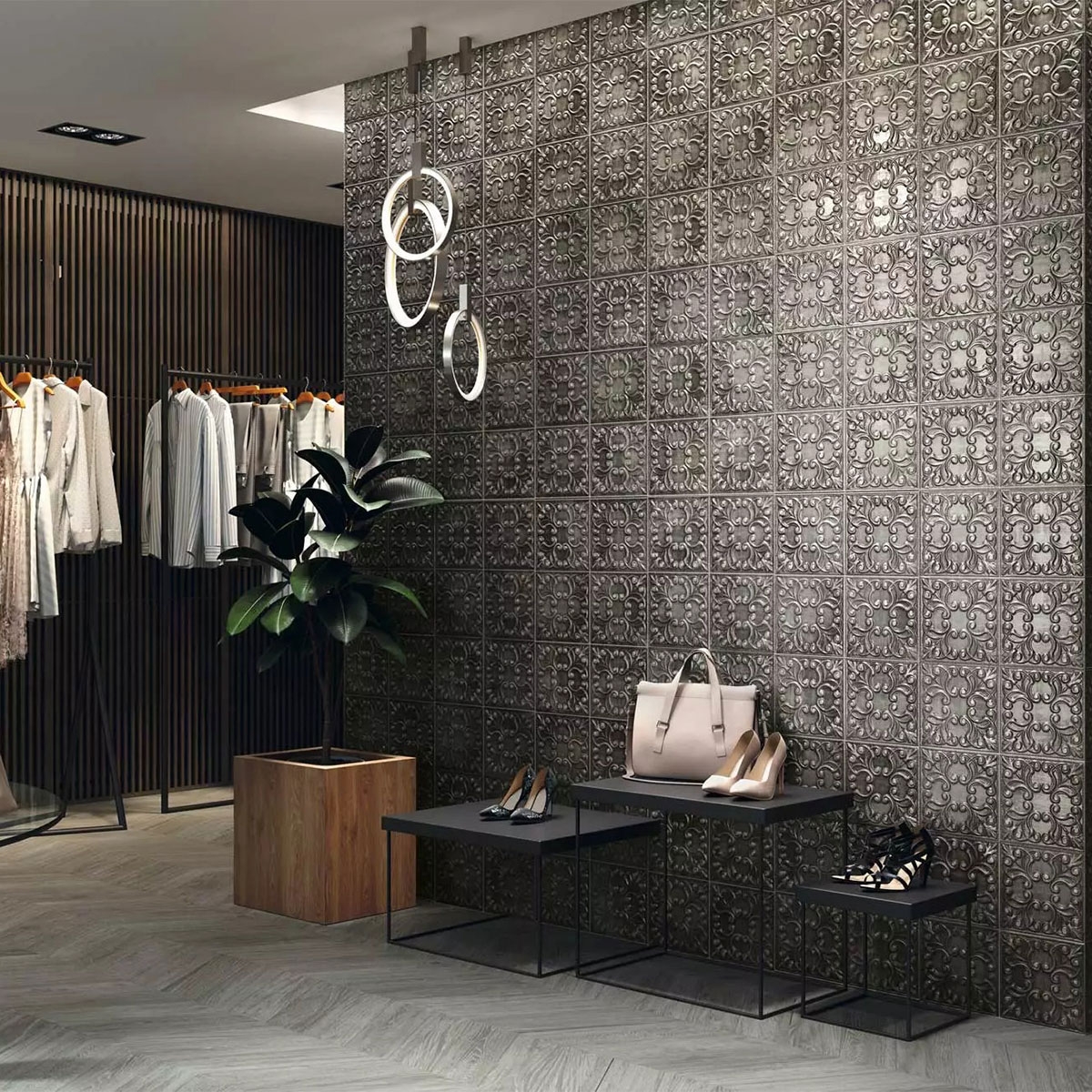 Ambiente con Tin Tile Iron 44x44 (Caja 1.17m2)