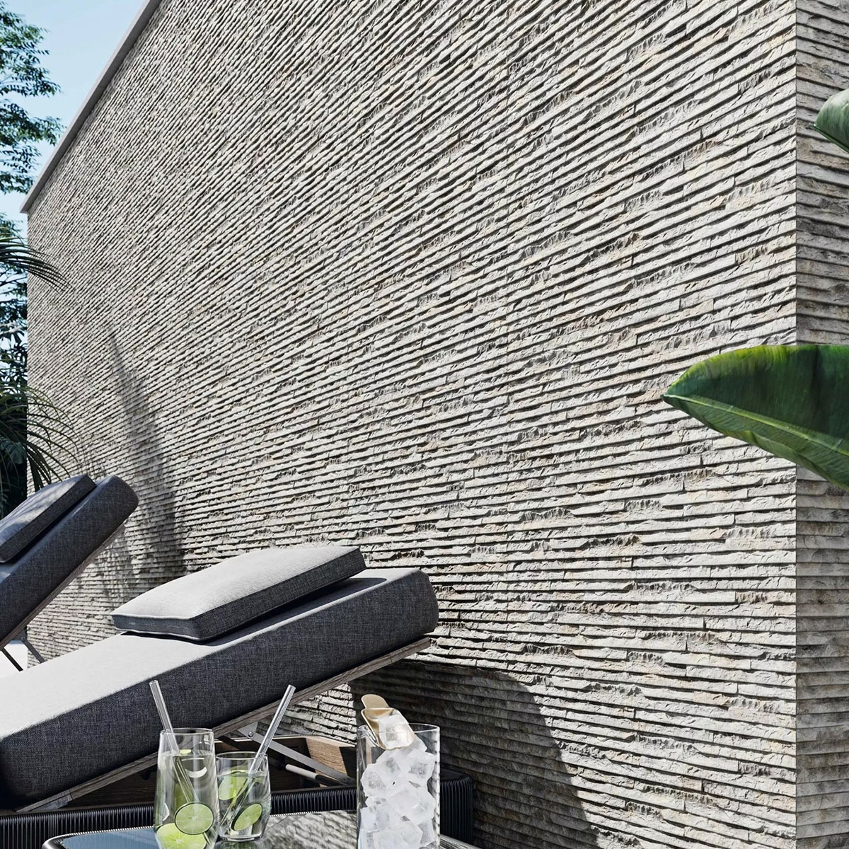 Extérieur avec revêtement gris mur Iguazu 21x63 (Boîte 0,93 m2)