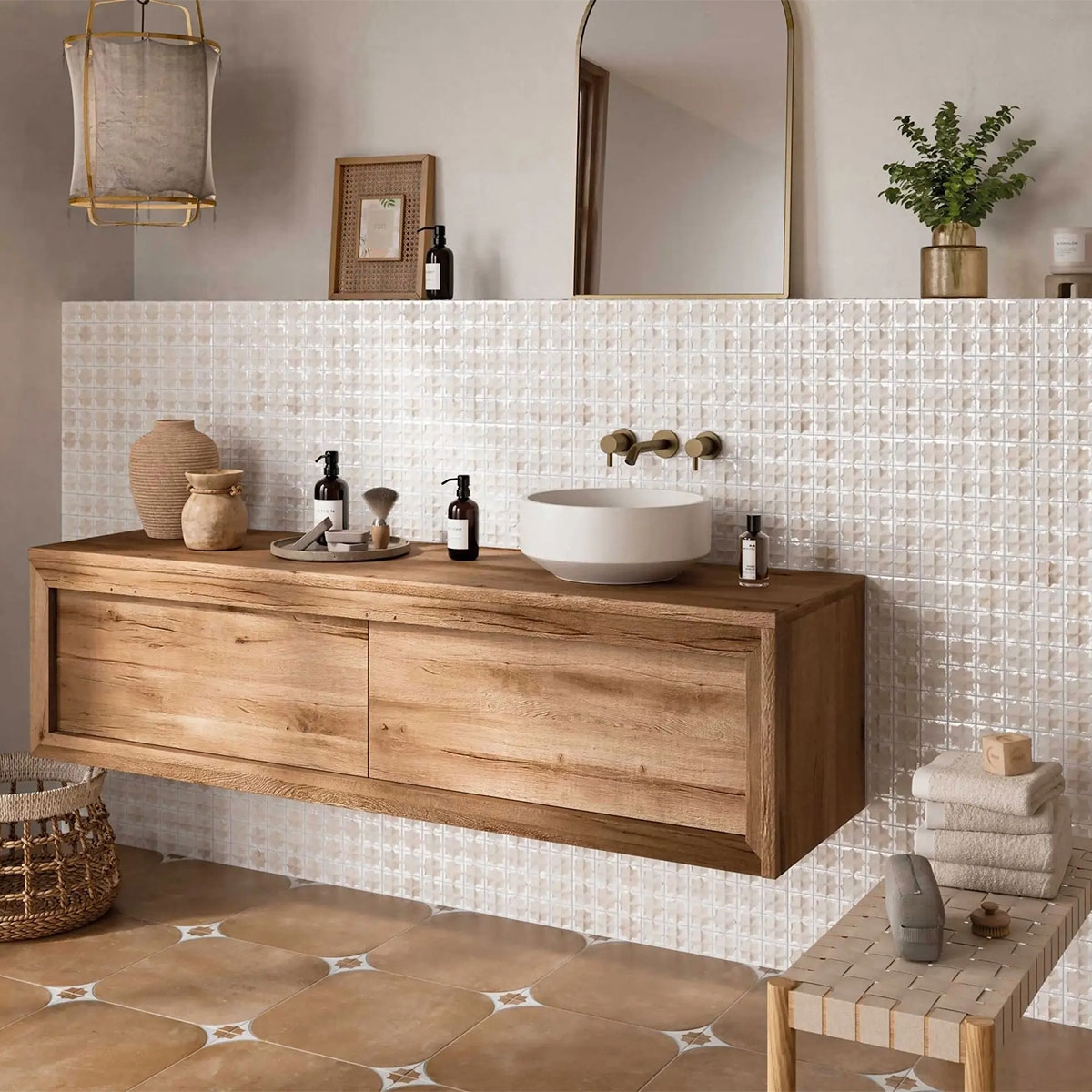 Baño con Tetuan Arena White 31x56 (Caja 1.21m2)