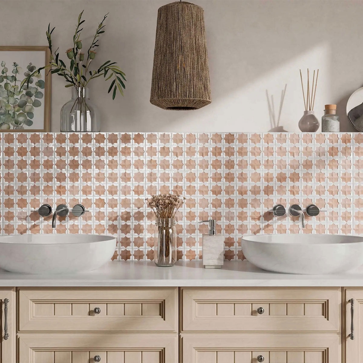 Baño con Tetuan Cotto White 31x56 (Caja 1.21m2)