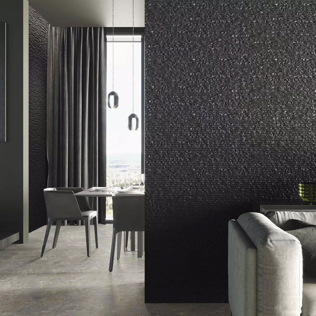 Interior with Iguazu Wall Black coating 21x63 (Box 0.93m2)