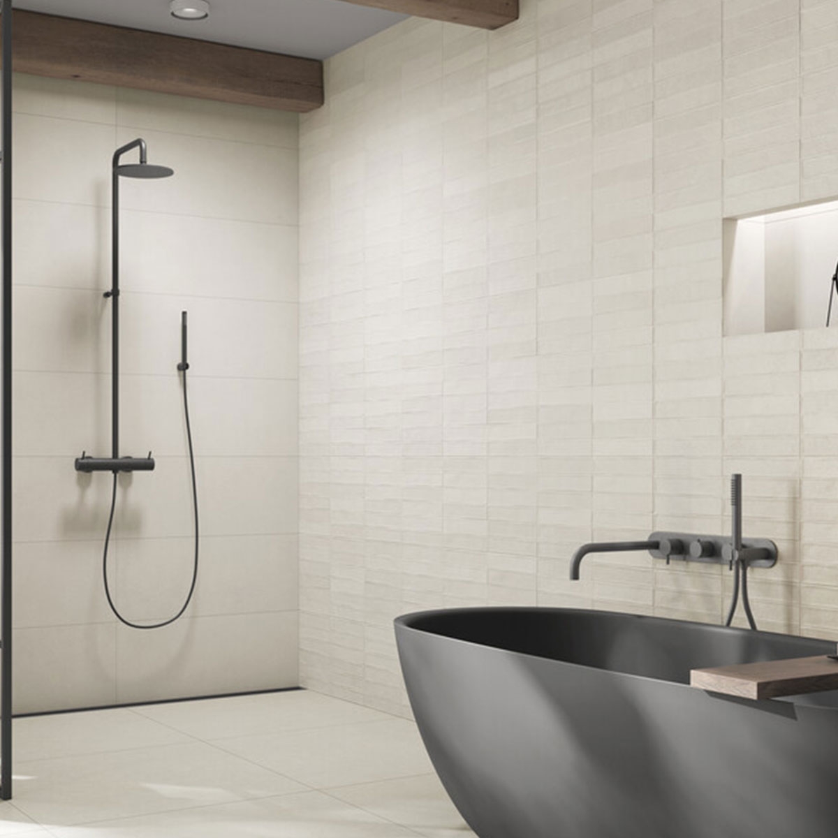 Badezimmer mit Lissabon Zellige Sandfliesen 30x75