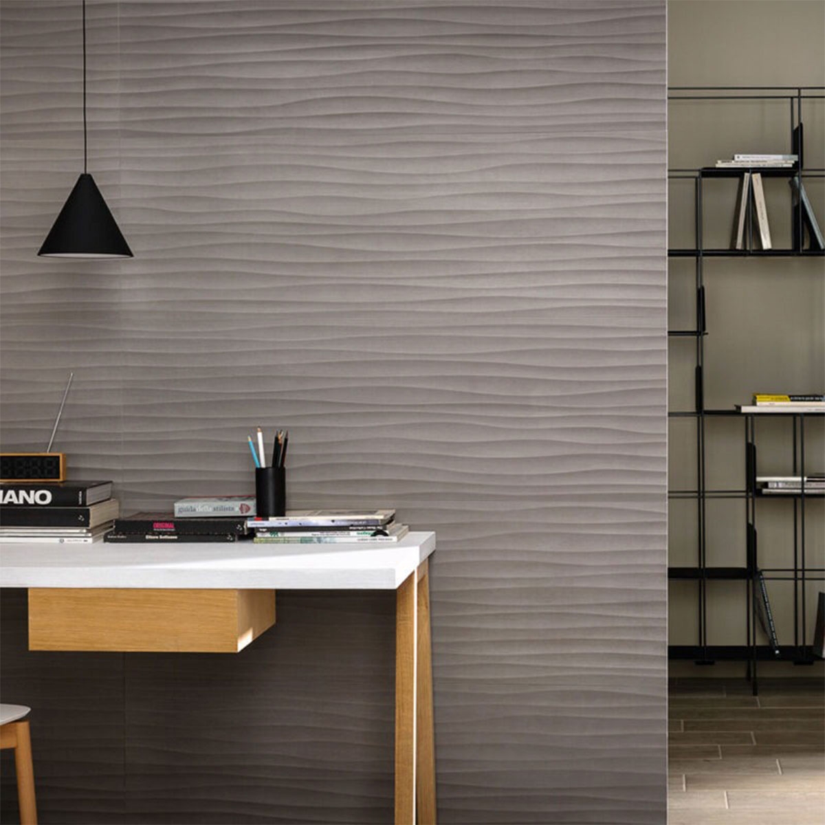 Interior com revestimento Materika Wave 3D Antracite 40x120