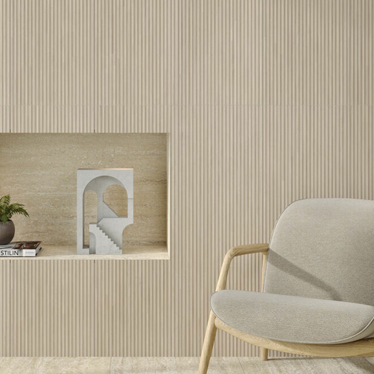 Interior con revestimiento Marlen Slat Aspen 40x120