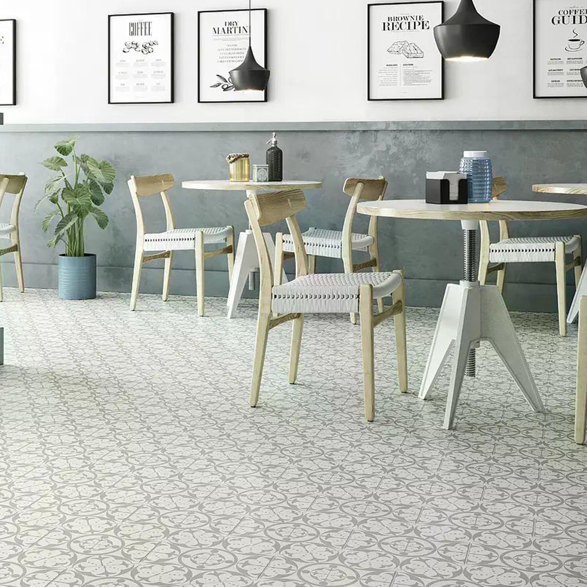 Restaurante com pavimento Carnaby Grey 28,5x33