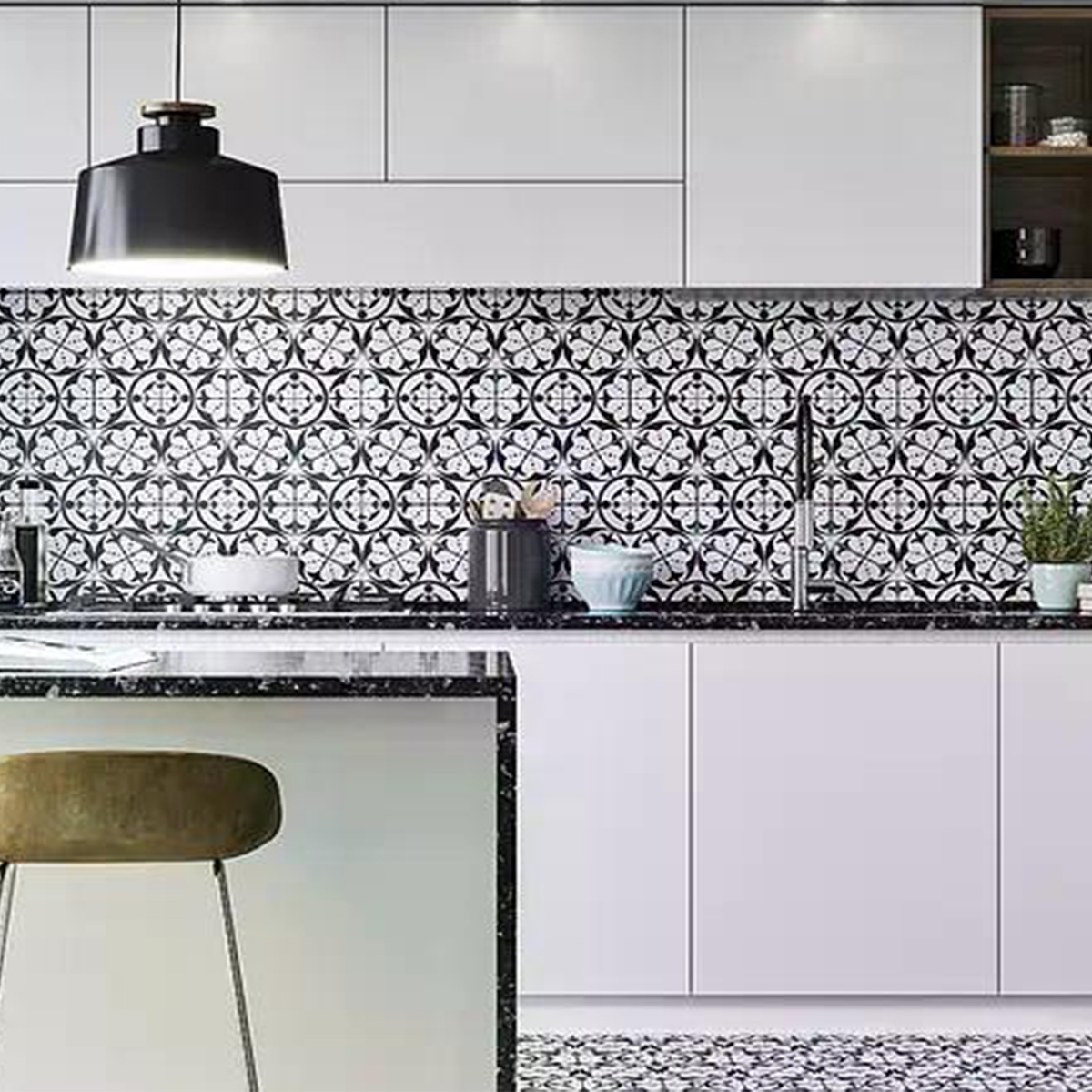 Cocina con Pavimento y Revestimiento Carnaby Black 28.5x33