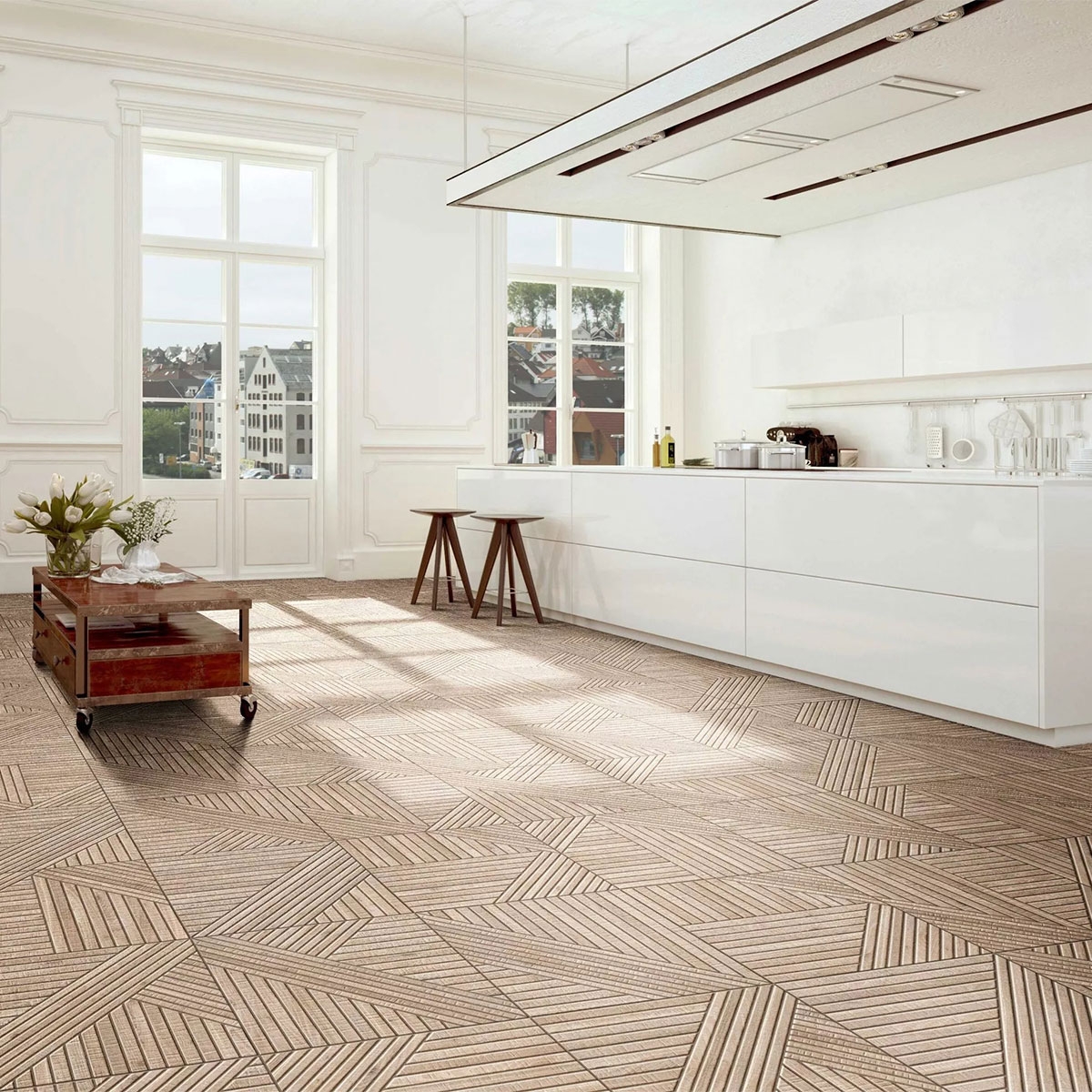 Ambiente con Tangram Wood Oak Mate 44x44 (Caja 1.37m2)