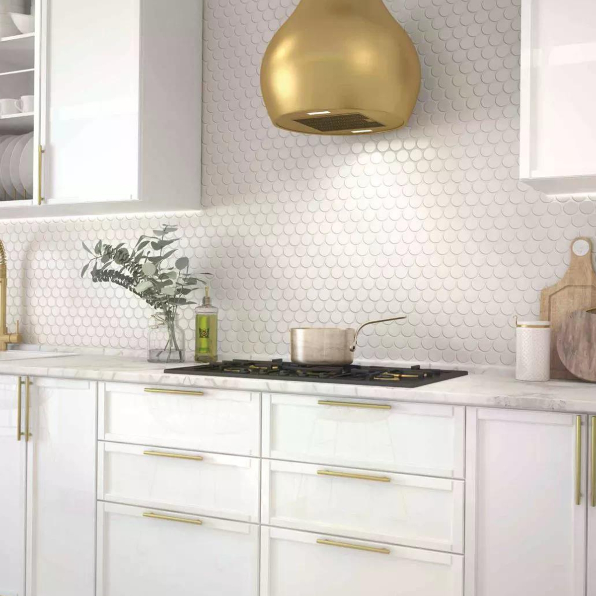 Cocina con Revestimiento Circle White 30.9x30.9