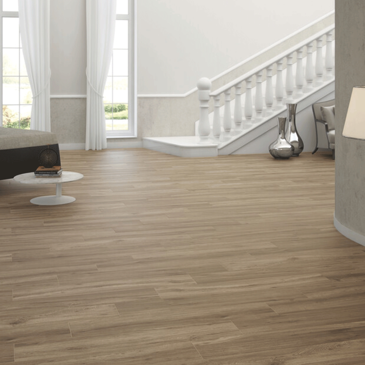 Interior con pavimento Milena Cerezo 20x120 (Caja 1.2m2)