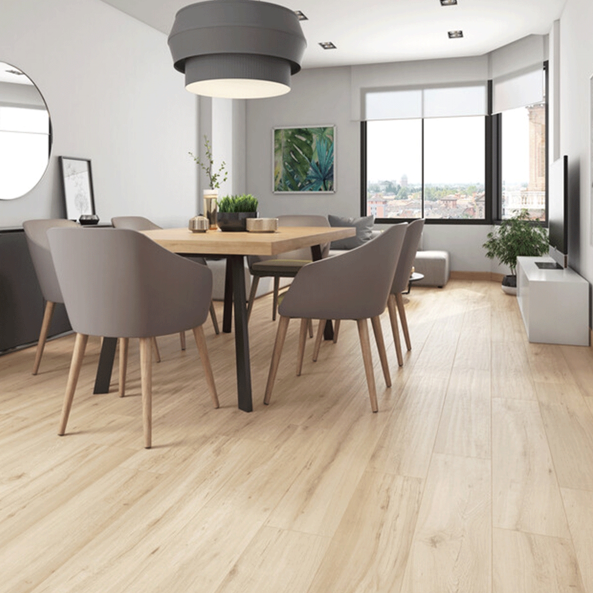 Interior with Milena Haya Non-slip flooring 20x120 (Box 1.2m2)