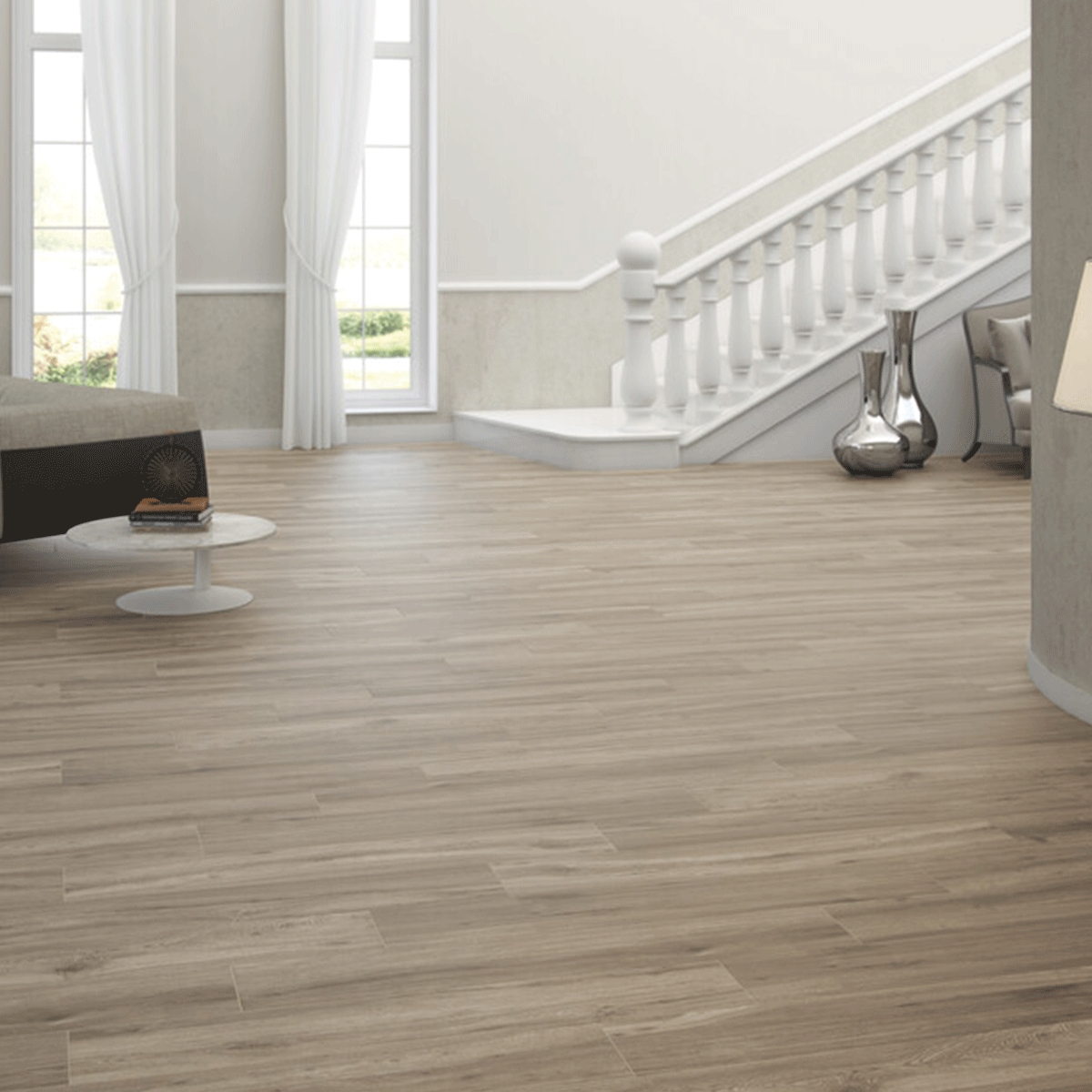 Innenraum mit Milena Walnut rutschfestem Boden 20x120 (Box 1,2m²)