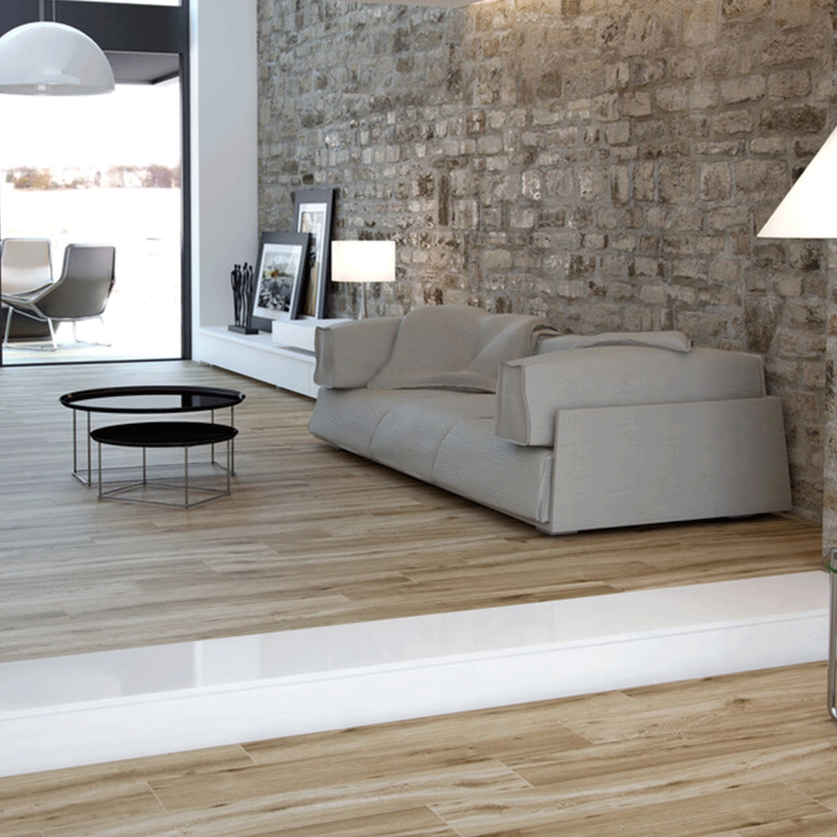 Interior con pavimento Milena Nuez Antideslizante 20x120