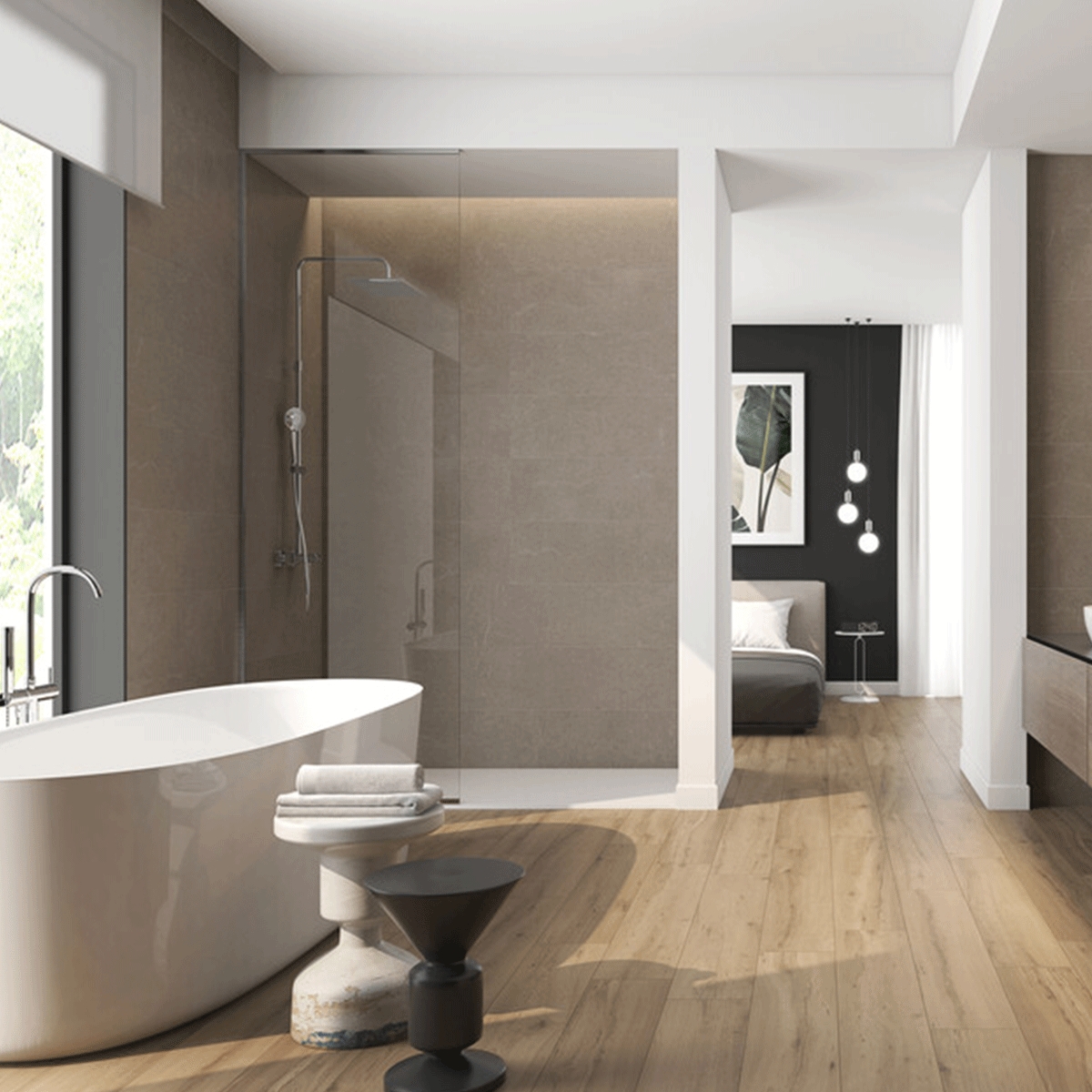 Baño con pavimento Milena Nuez Antideslizante 20x120